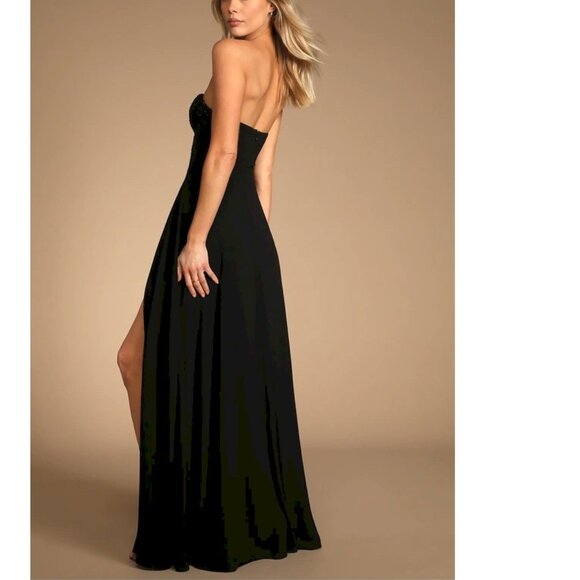 Lulus Remember This Moment Black Rhinestone Strapless Maxi Dress Medium New NWT - Picture 2 of 6